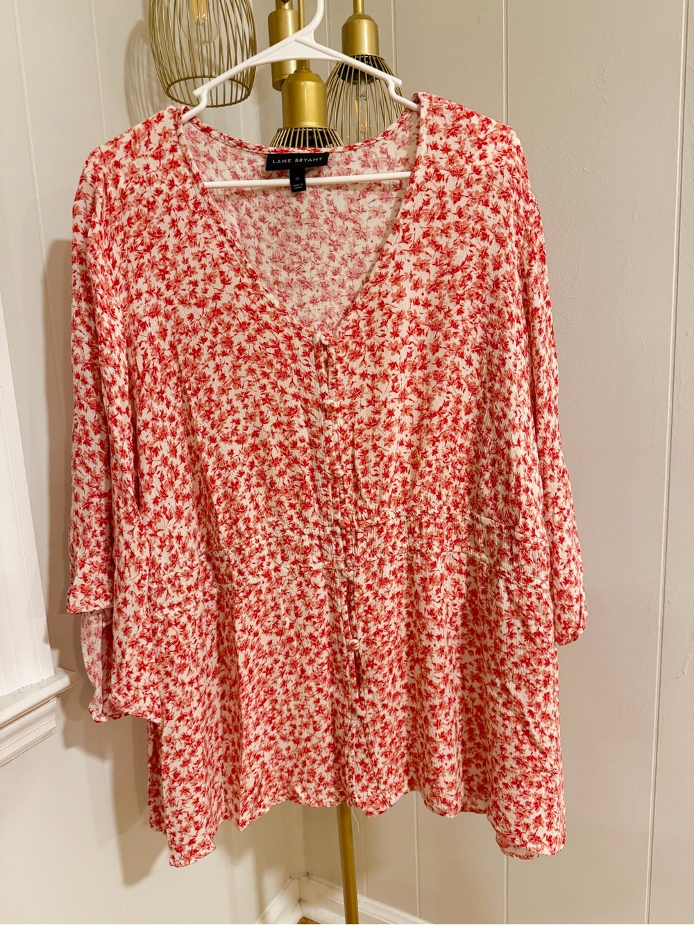 Lane Bryant Red Floral Kimono Sleeve Blouse Size 22